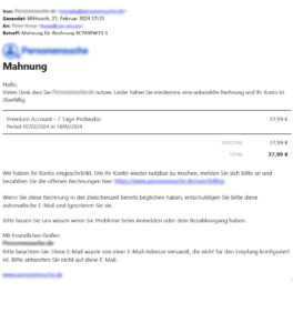 Beispiel einer unseriösen Mahnung