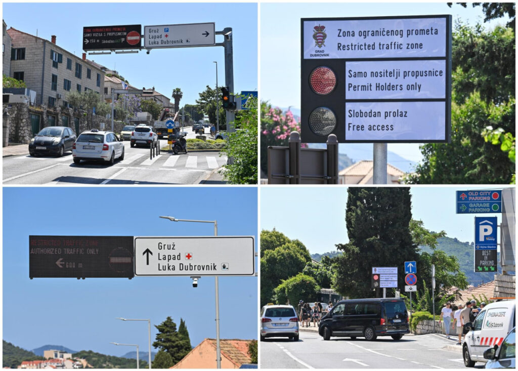 Schilder und LED-Anzeigen weisen in Dubrovnik auf den Beginn der Sperrzone hin.