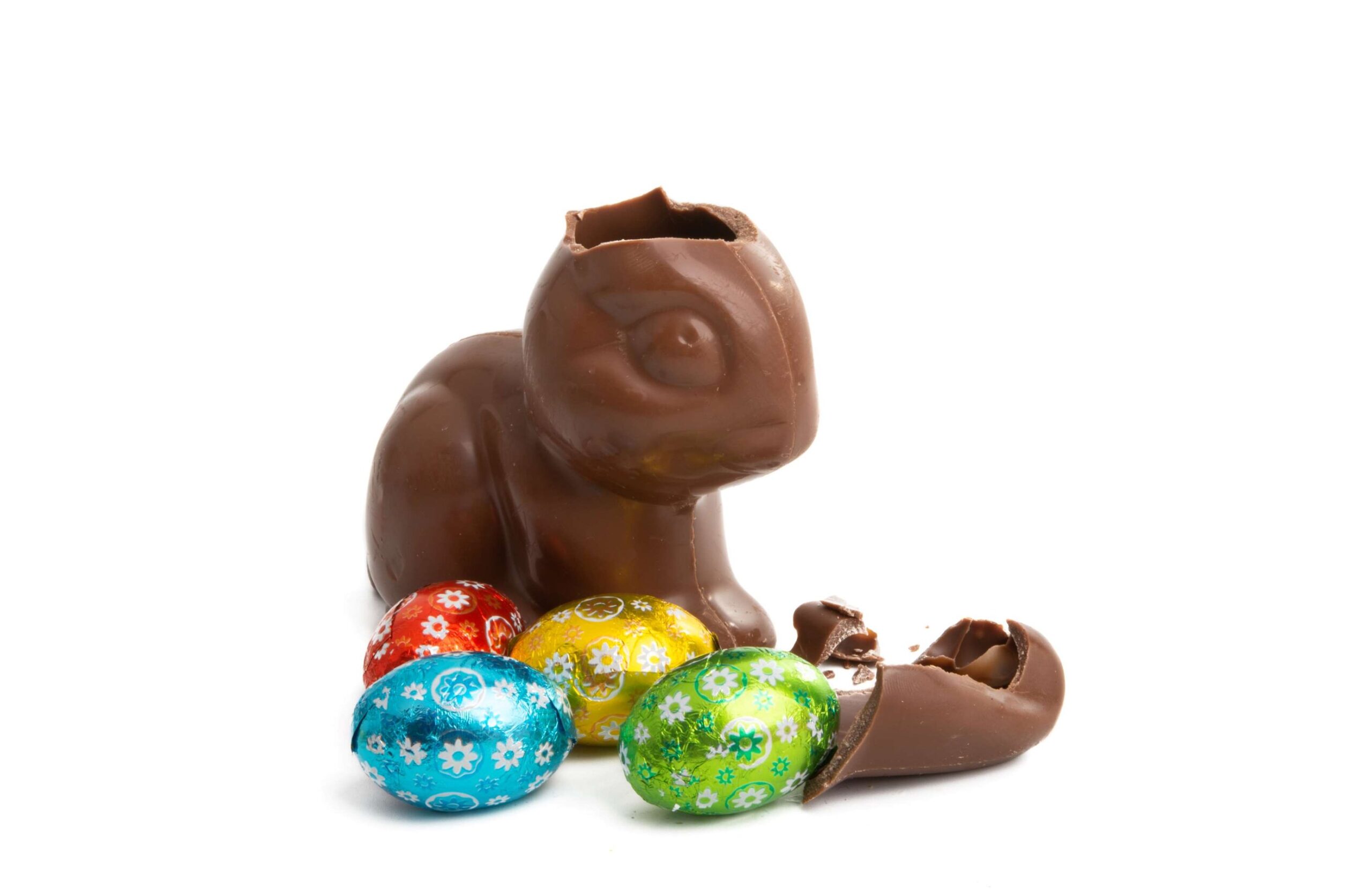 Schokoladen-Hase mit abgebrochenen Ohren.