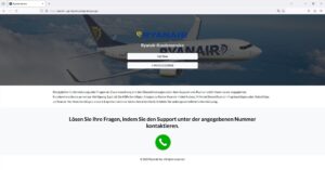 Screenshot of a fake Ryanair website.