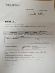 Fraud: a dunning letter for alleged phone sex services.
