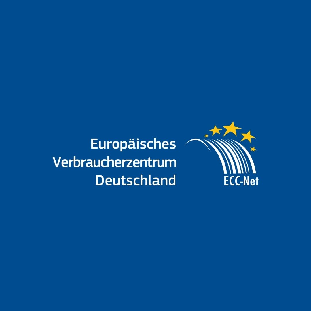 Logo des Europäischen Verbraucherzentrums Deutschland auf blauem Hintergrund