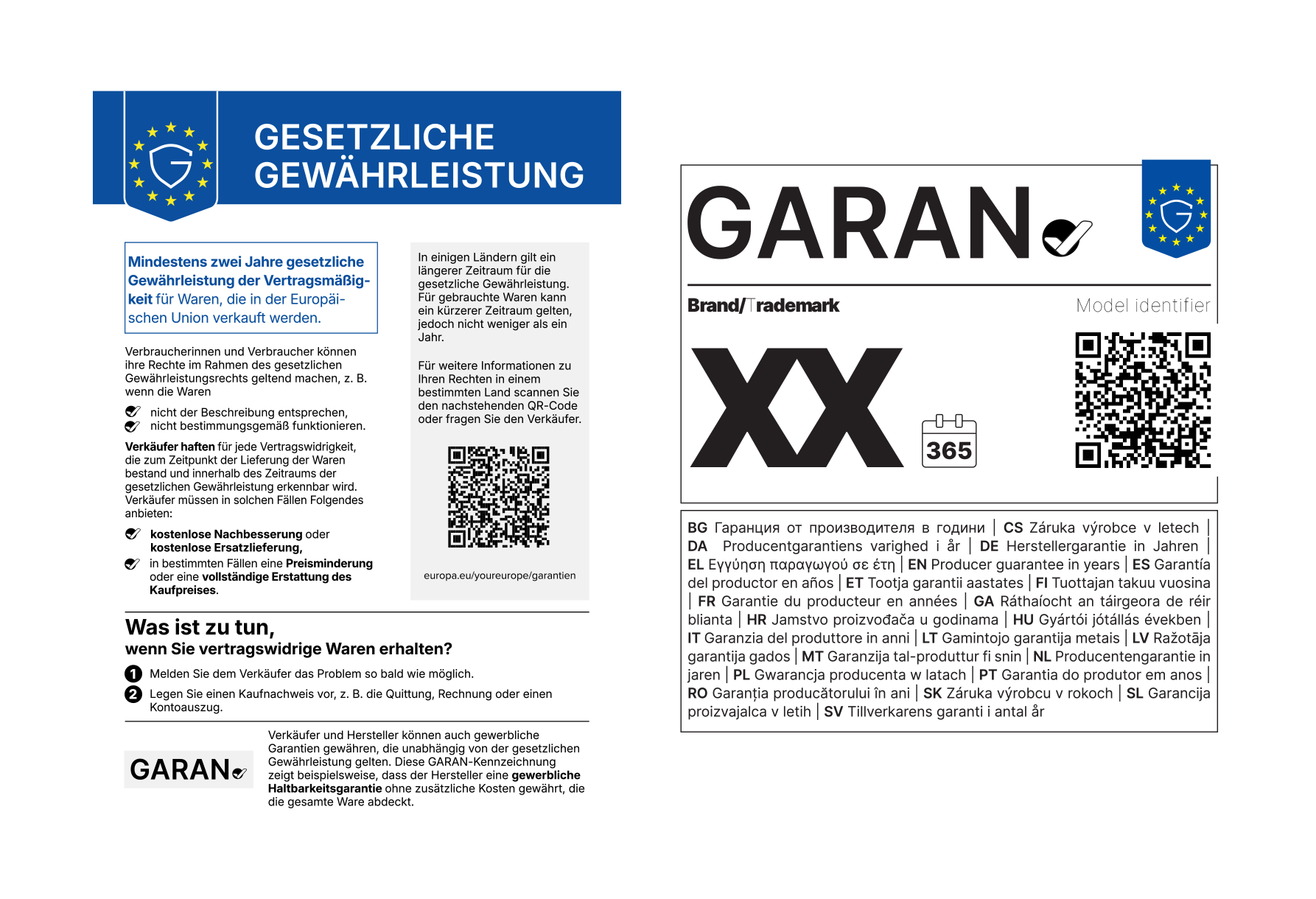 EU-Gewährleistungs-Label und GARAN-Label