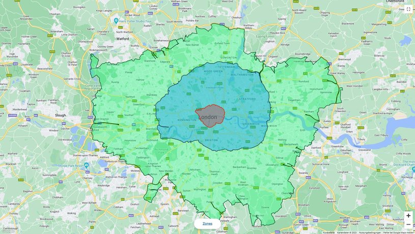Karte zeigt Umweltzonen in London