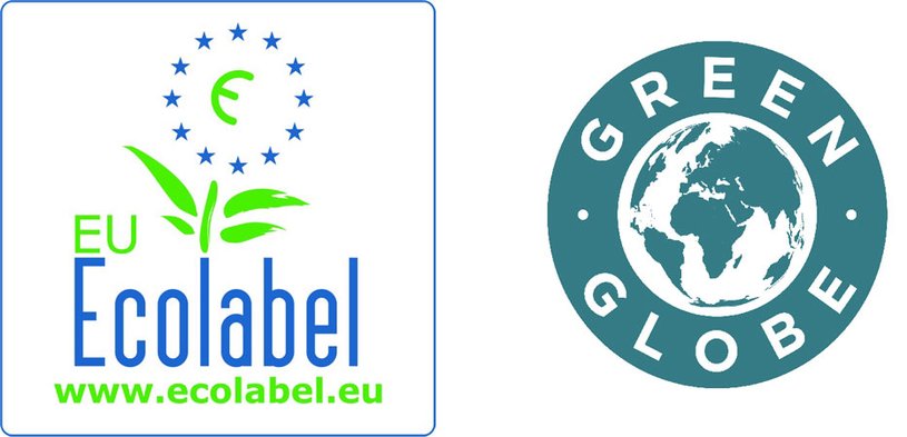 Logos des EU Ecolabel und von Green Globe.