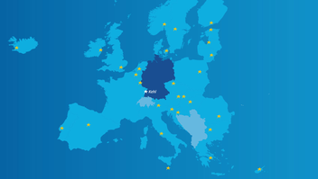 Eine Europakarte mit Sternen, die für die Standorte der Europäischen Verbraucherzentren stehen. 